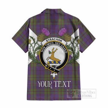 Strachan Tartan Family Crest Cotton Hawaiian Shirt Scottish Burns Night Thistle Floral