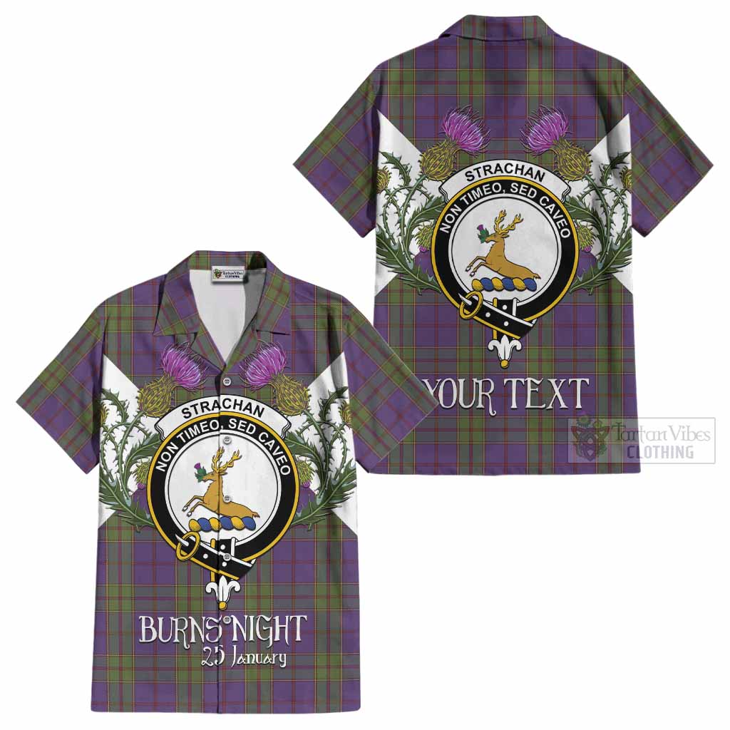 Strachan Tartan Family Crest Cotton Hawaiian Shirt Scottish Burns Night Thistle Floral