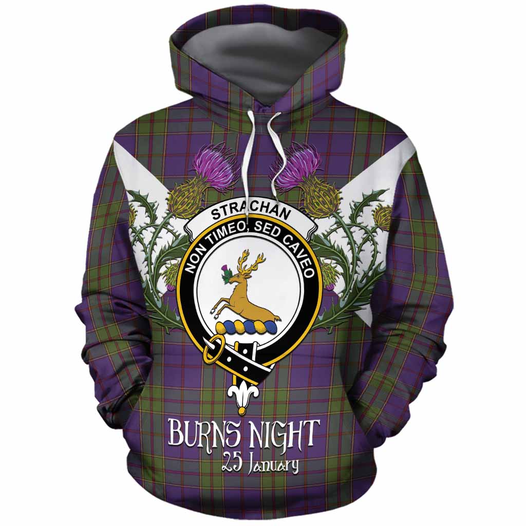 Strachan Tartan Family Crest Cotton Hoodie Scottish Burns Night Thistle Floral