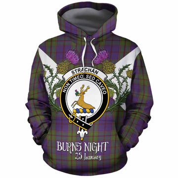 Strachan Tartan Family Crest Cotton Hoodie Scottish Burns Night Thistle Floral