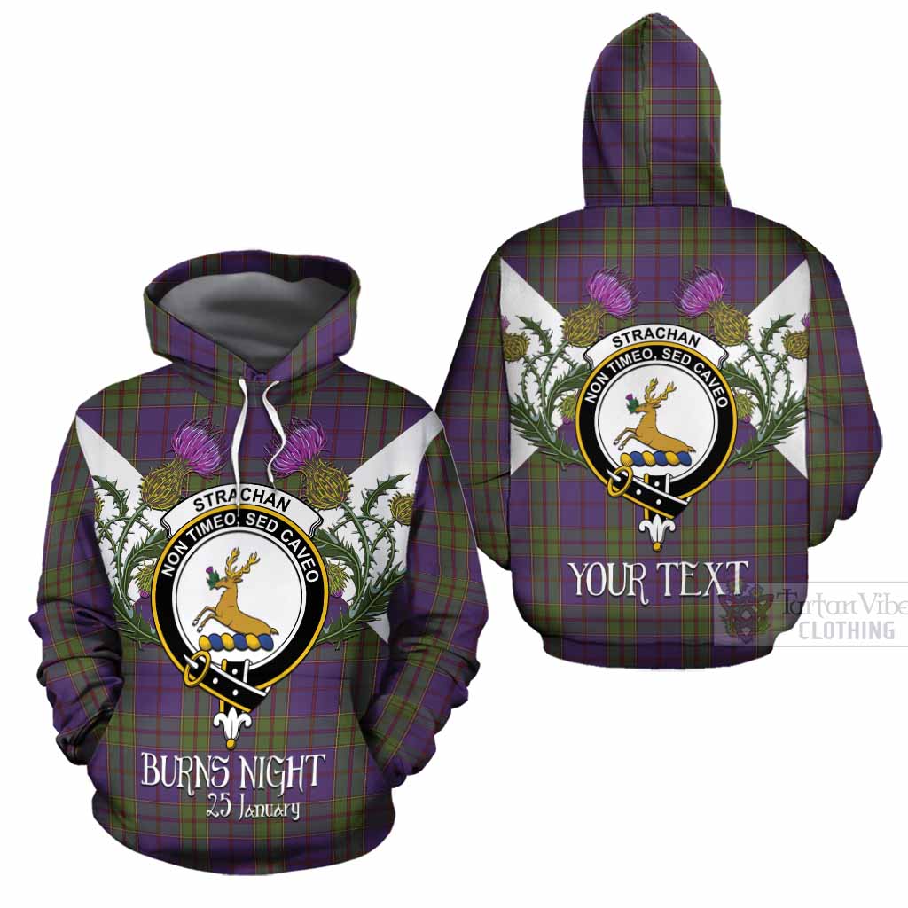 Strachan Tartan Family Crest Cotton Hoodie Scottish Burns Night Thistle Floral