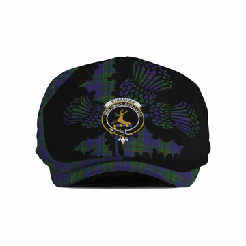 Strachan Tartan Family Crest Flat Cap, Jeff Cap Scotland Thistle Floral