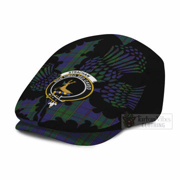 Strachan Tartan Family Crest Flat Cap, Jeff Cap Scotland Thistle Floral