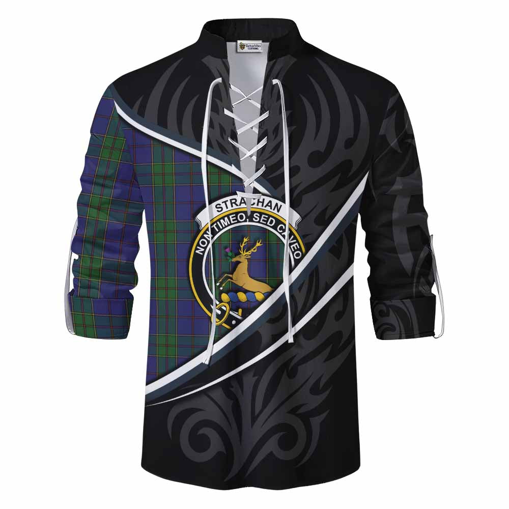 Strachan Tartan Family Crest Ghillie Kilt Shirt Celtic Scottish Thistle Floral - Tartan Vibes Clothing