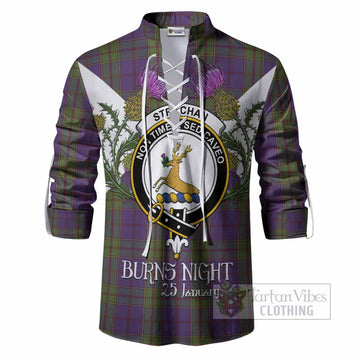 Strachan Tartan Family Crest Ghillie Shirt Scottish Burns Night Thistle Floral
