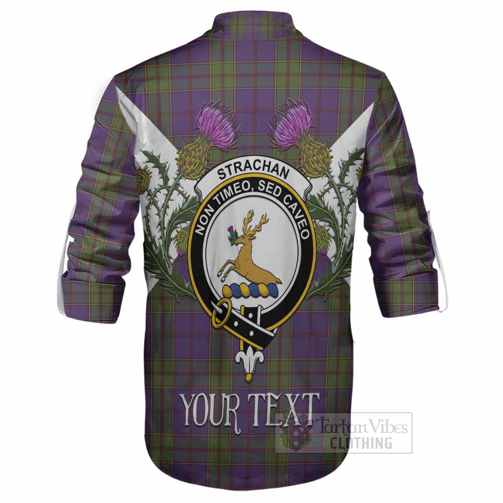 Strachan Tartan Family Crest Ghillie Shirt Scottish Burns Night Thistle Floral