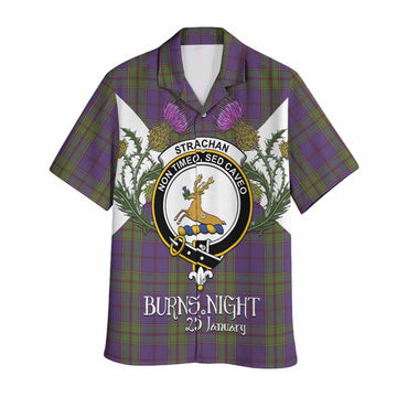 Strachan Tartan Family Crest Hawaiian Shirt Scottish Burns Night Thistle Floral