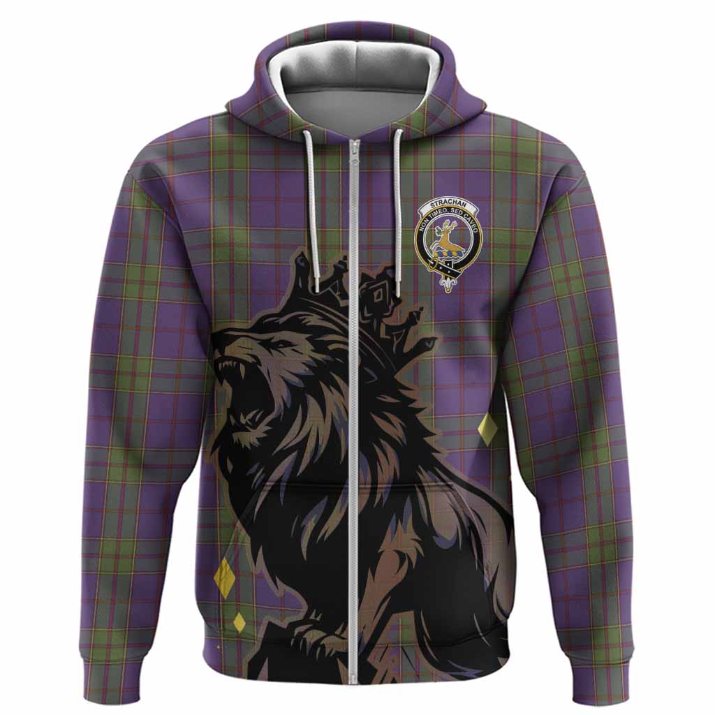 Strachan Tartan Family Crest Hoodie Crowned Lion Roaring