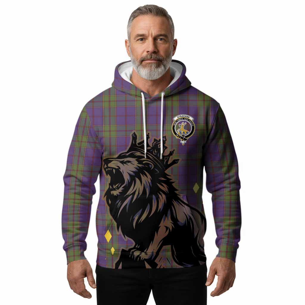 Strachan Tartan Family Crest Hoodie Crowned Lion Roaring