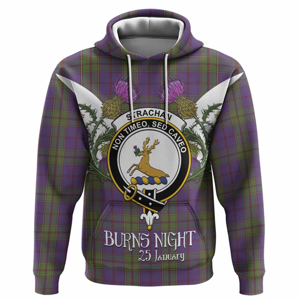 Strachan Tartan Family Crest Hoodie Scottish Burns Night Thistle Floral