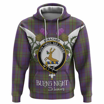 Strachan Tartan Family Crest Hoodie Scottish Burns Night Thistle Floral