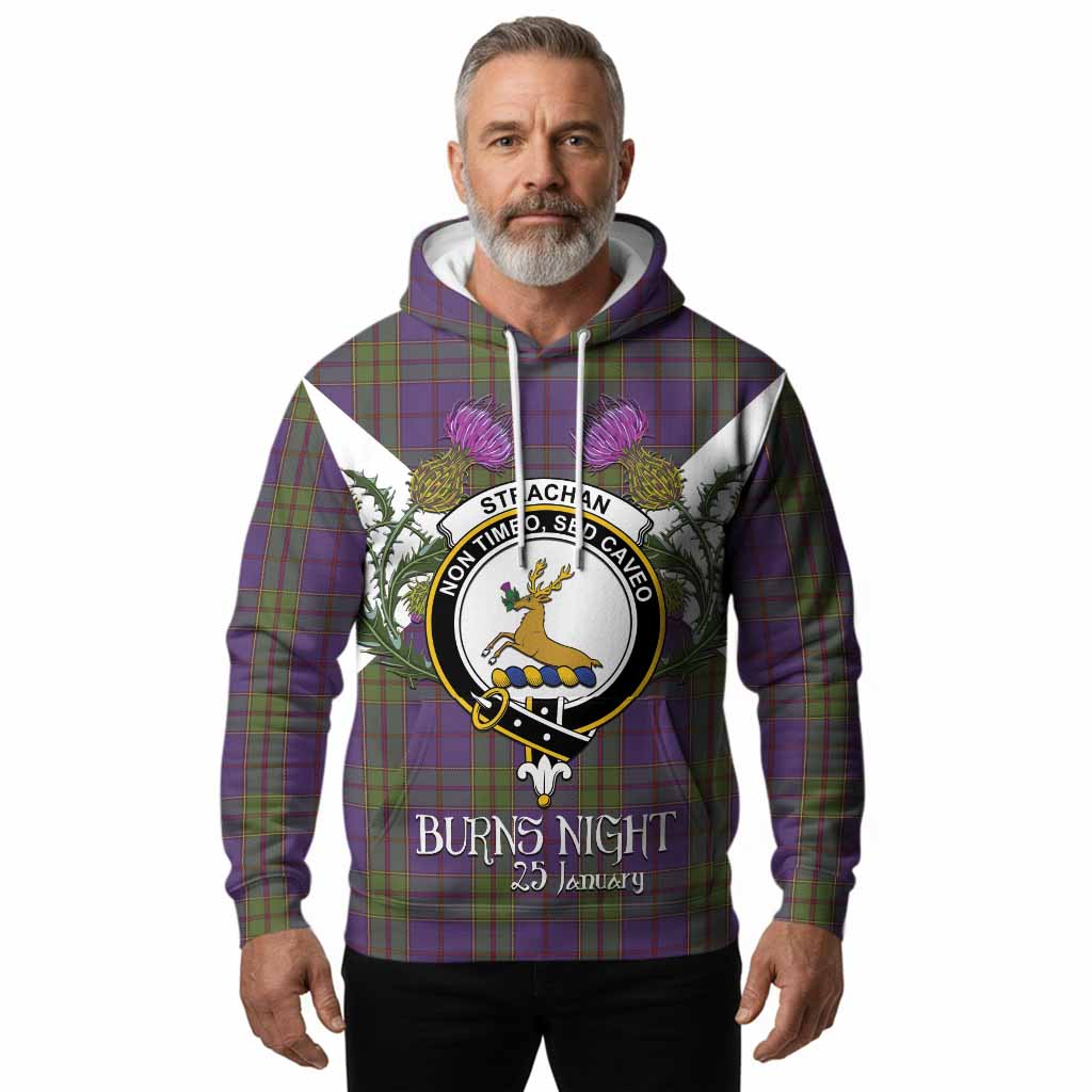 Strachan Tartan Family Crest Hoodie Scottish Burns Night Thistle Floral