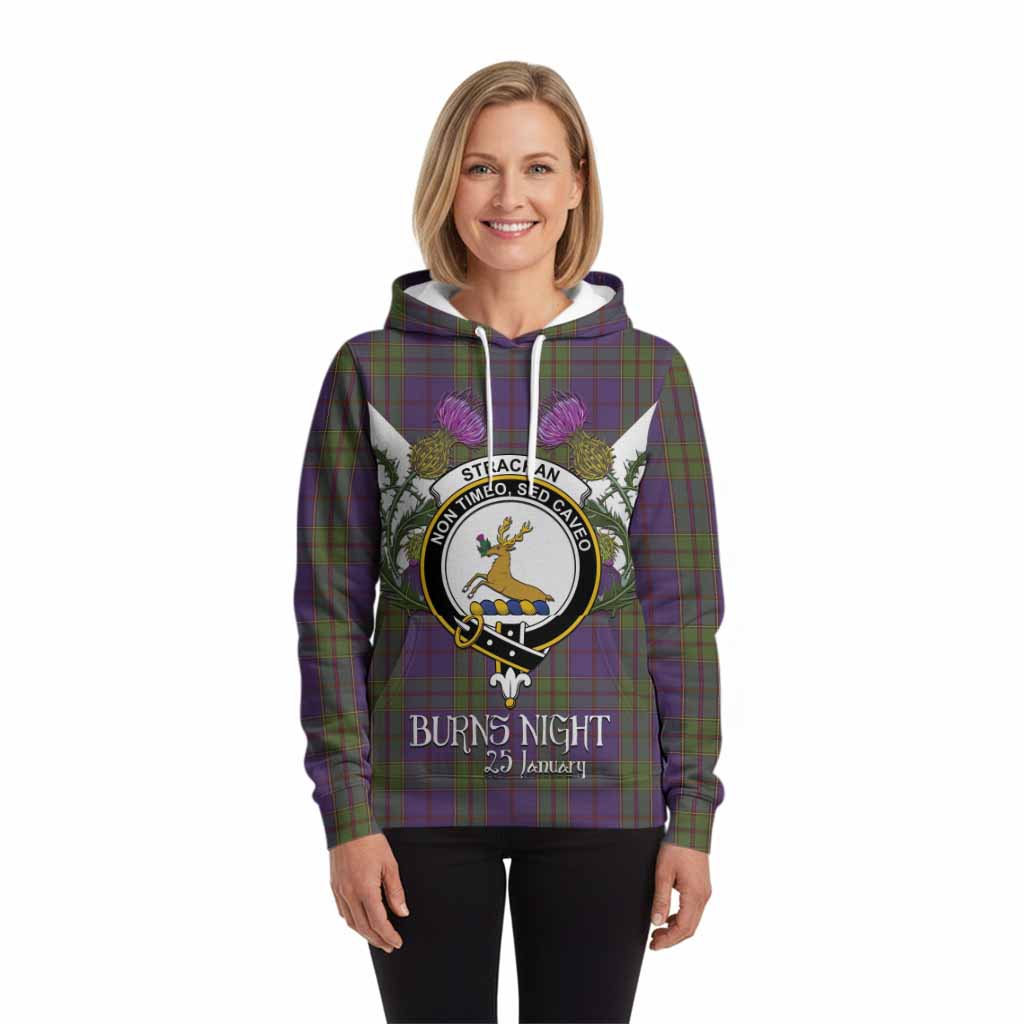 Strachan Tartan Family Crest Hoodie Scottish Burns Night Thistle Floral