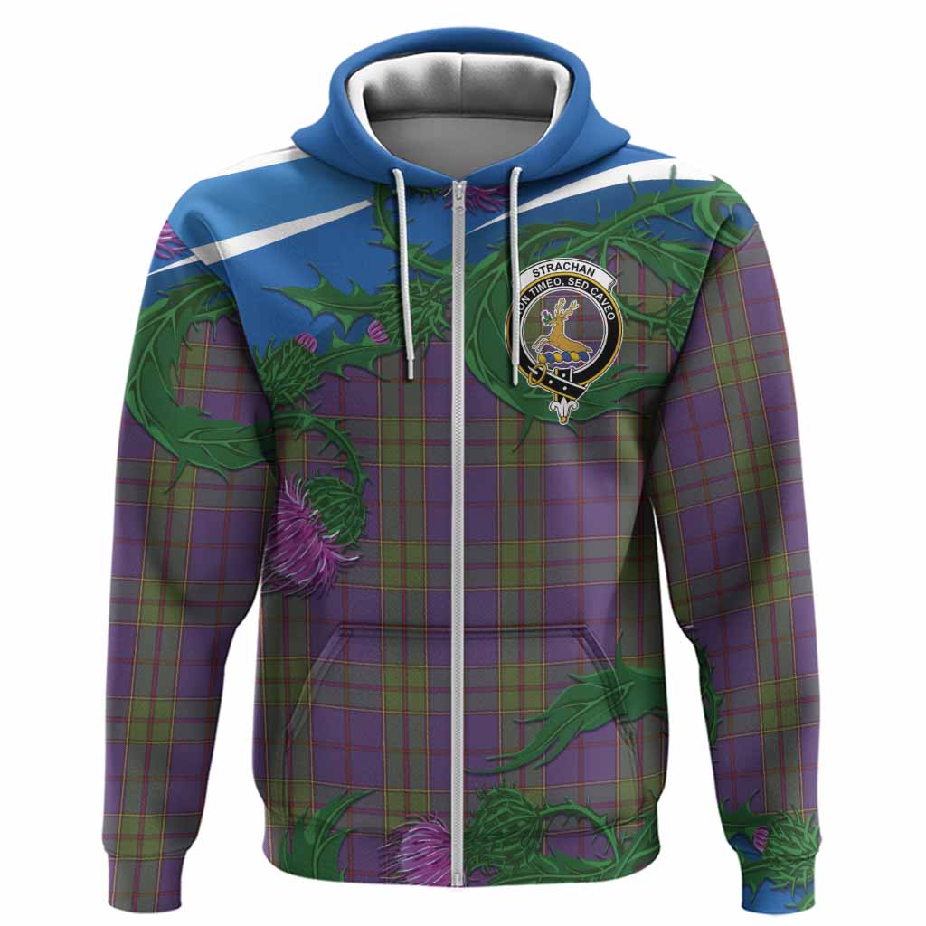 Strachan Tartan Family Crest Hoodie Thistle in Minimalism