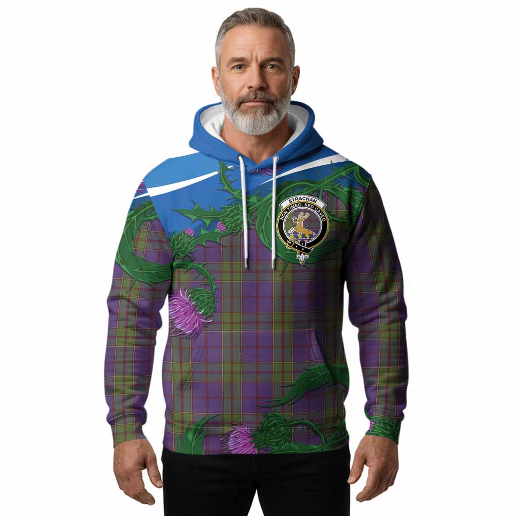 Strachan Tartan Family Crest Hoodie Thistle in Minimalism