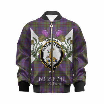 Strachan Tartan Family Crest Kid Bomber Jacket Scottish Burns Night Thistle Floral