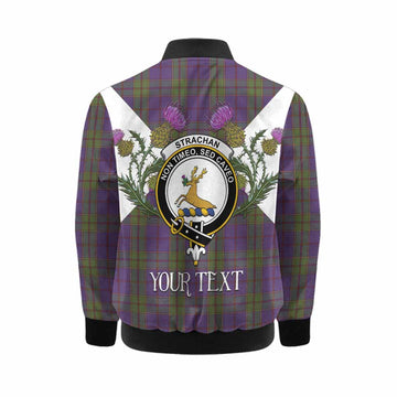 Strachan Tartan Family Crest Kid Bomber Jacket Scottish Burns Night Thistle Floral