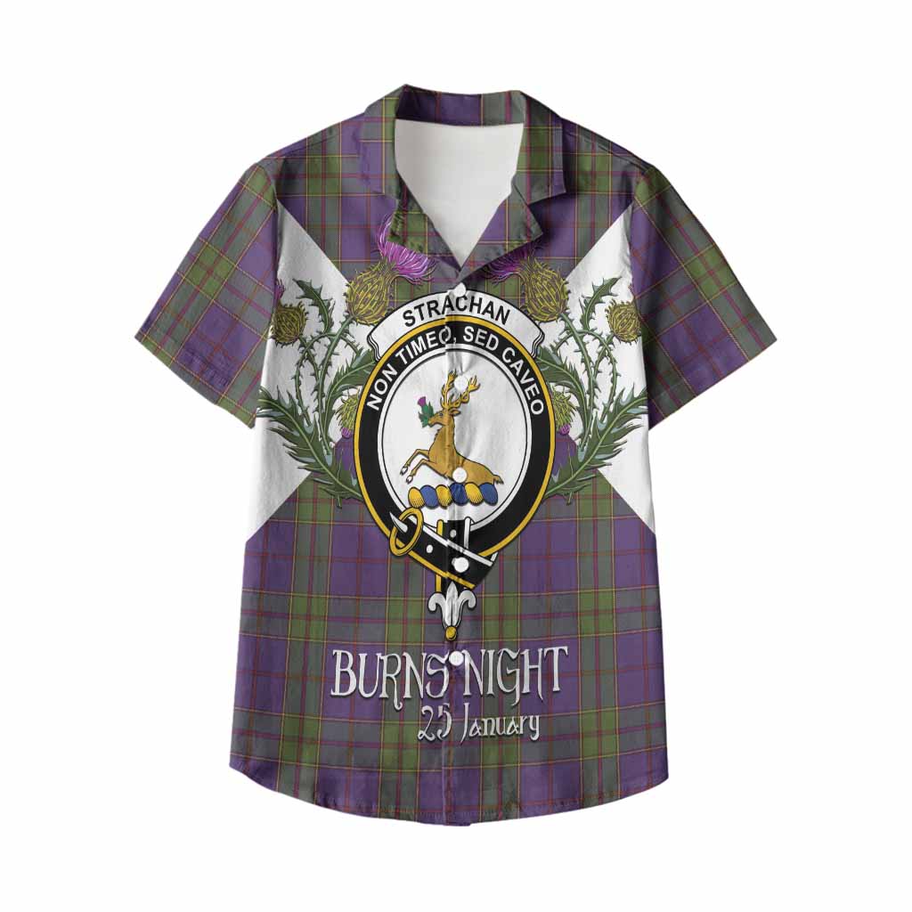Strachan Tartan Family Crest Kid Hawaiian Shirt Scottish Burns Night Thistle Floral