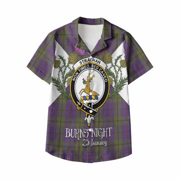 Strachan Tartan Family Crest Kid Hawaiian Shirt Scottish Burns Night Thistle Floral