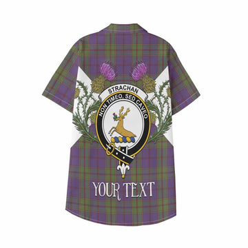 Strachan Tartan Family Crest Kid Hawaiian Shirt Scottish Burns Night Thistle Floral