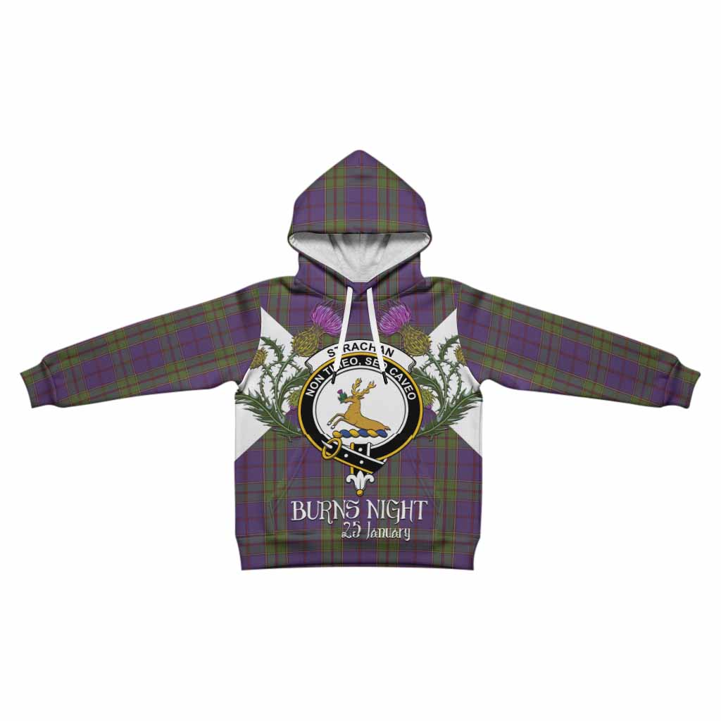 Strachan Tartan Family Crest Kid Hoodie Scottish Burns Night Thistle Floral
