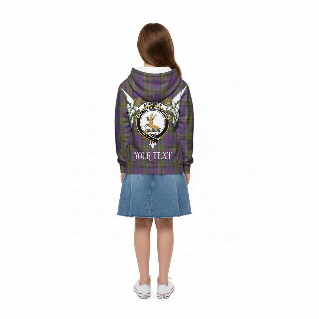 Strachan Tartan Family Crest Kid Hoodie Scottish Burns Night Thistle Floral
