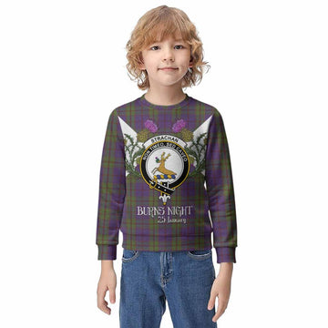 Strachan Tartan Family Crest Kid Knitted Sweatshirt Scottish Burns Night Thistle Floral
