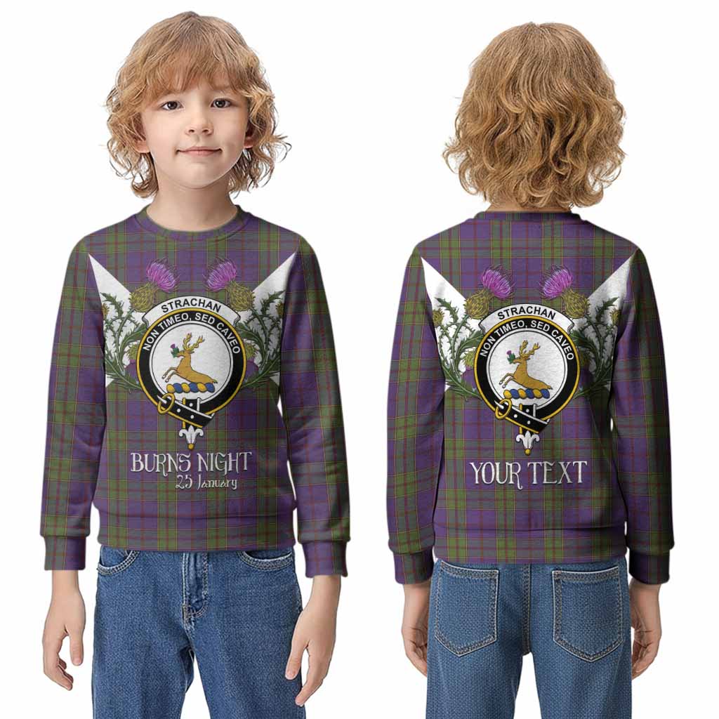 Strachan Tartan Family Crest Kid Knitted Sweatshirt Scottish Burns Night Thistle Floral
