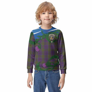 Strachan Tartan Family Crest Kid Knitted Sweatshirt Thistle in Minimalism