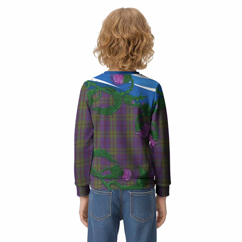 Strachan Tartan Family Crest Kid Knitted Sweatshirt Thistle in Minimalism