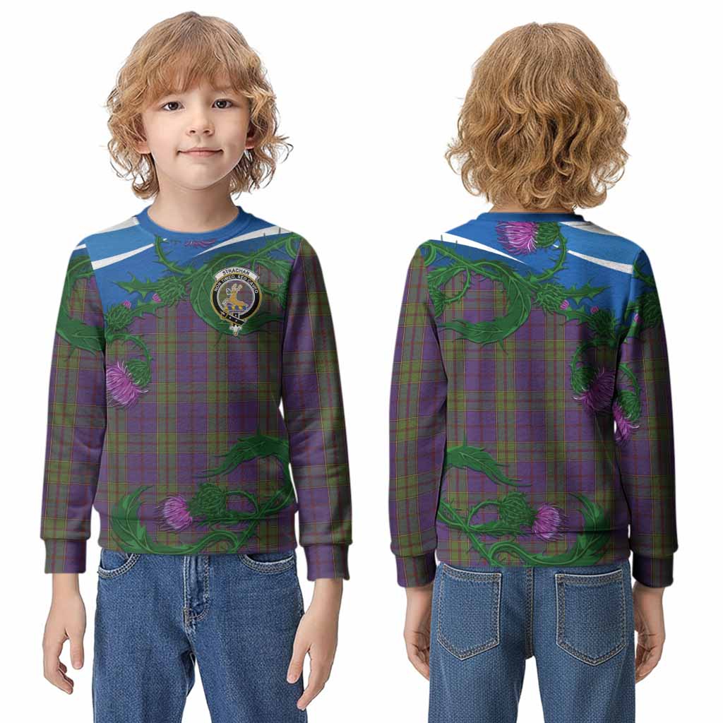 Strachan Tartan Family Crest Kid Knitted Sweatshirt Thistle in Minimalism