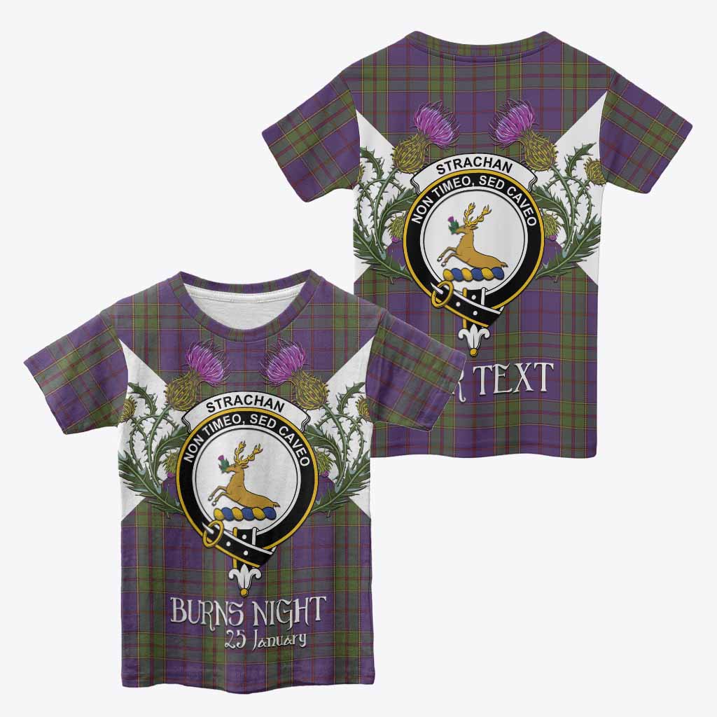 Strachan Tartan Family Crest Kid T-shirt Scottish Burns Night Thistle Floral