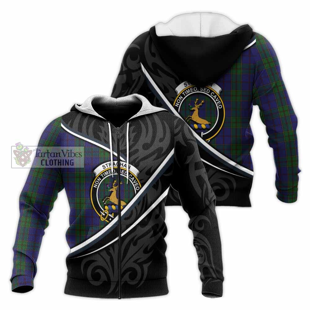 Strachan Tartan Family Crest Knitted Hoodie Celtic Scottish Thistle Floral - Tartan Vibes Clothing