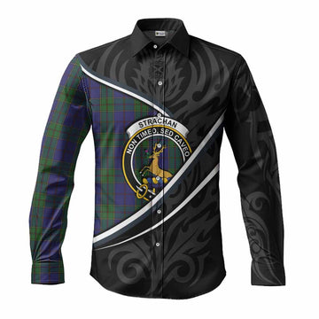 Strachan Tartan Family Crest Long Sleeve Button Shirts Celtic Scottish Thistle Floral