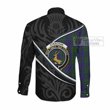 Strachan Tartan Family Crest Long Sleeve Button Shirts Celtic Scottish Thistle Floral
