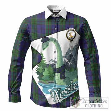 Strachan Tartan Family Crest Long Sleeve Button Shirts Nessie Scottish Loch Ness Monster