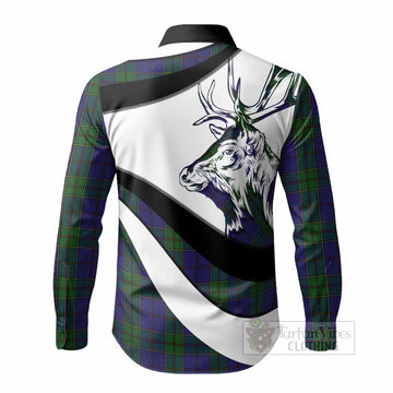 Strachan Tartan Family Crest Long Sleeve Button Shirts Scottish Red Deer Curves Style
