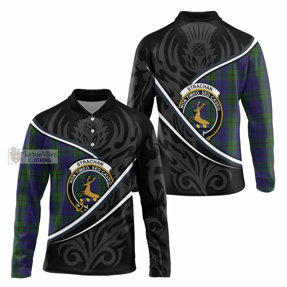 Strachan Tartan Family Crest Long Sleeve Polo Shirt Celtic Scottish Thistle Floral - Tartan Vibes Clothing