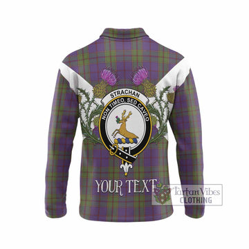 Strachan Tartan Family Crest Long Sleeve Polo Shirt Scottish Burns Night Thistle Floral