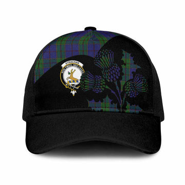 Strachan Tartan Family Crest Mesh Trucker Cap Scotland Thistle Floral Flag Style