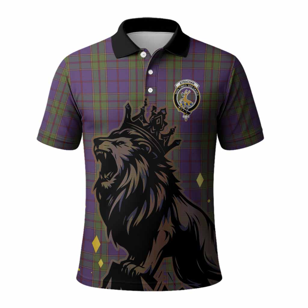 Strachan Tartan Family Crest Polo Shirt Crowned Lion Roaring