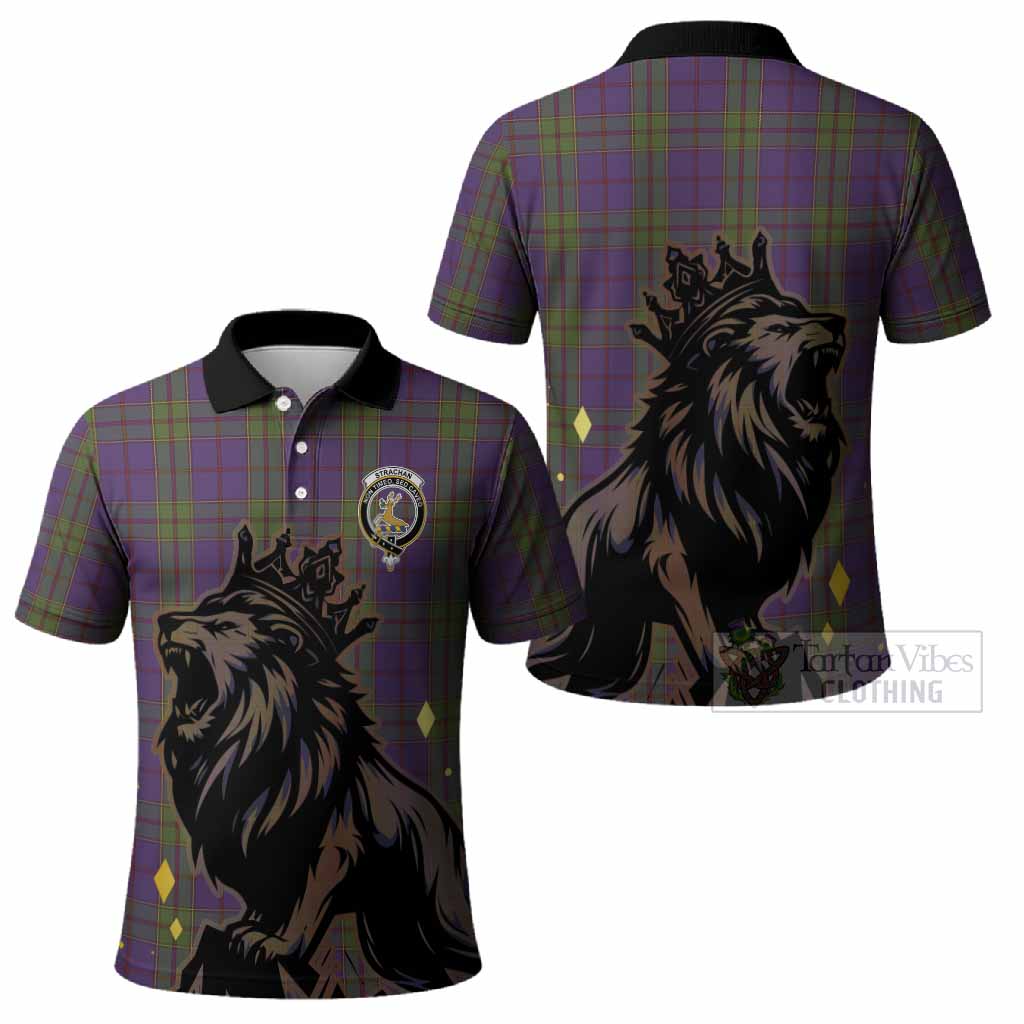 Strachan Tartan Family Crest Polo Shirt Crowned Lion Roaring