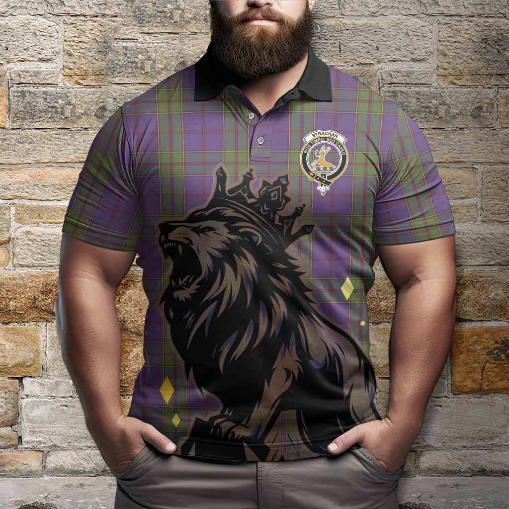 Strachan Tartan Family Crest Polo Shirt Crowned Lion Roaring