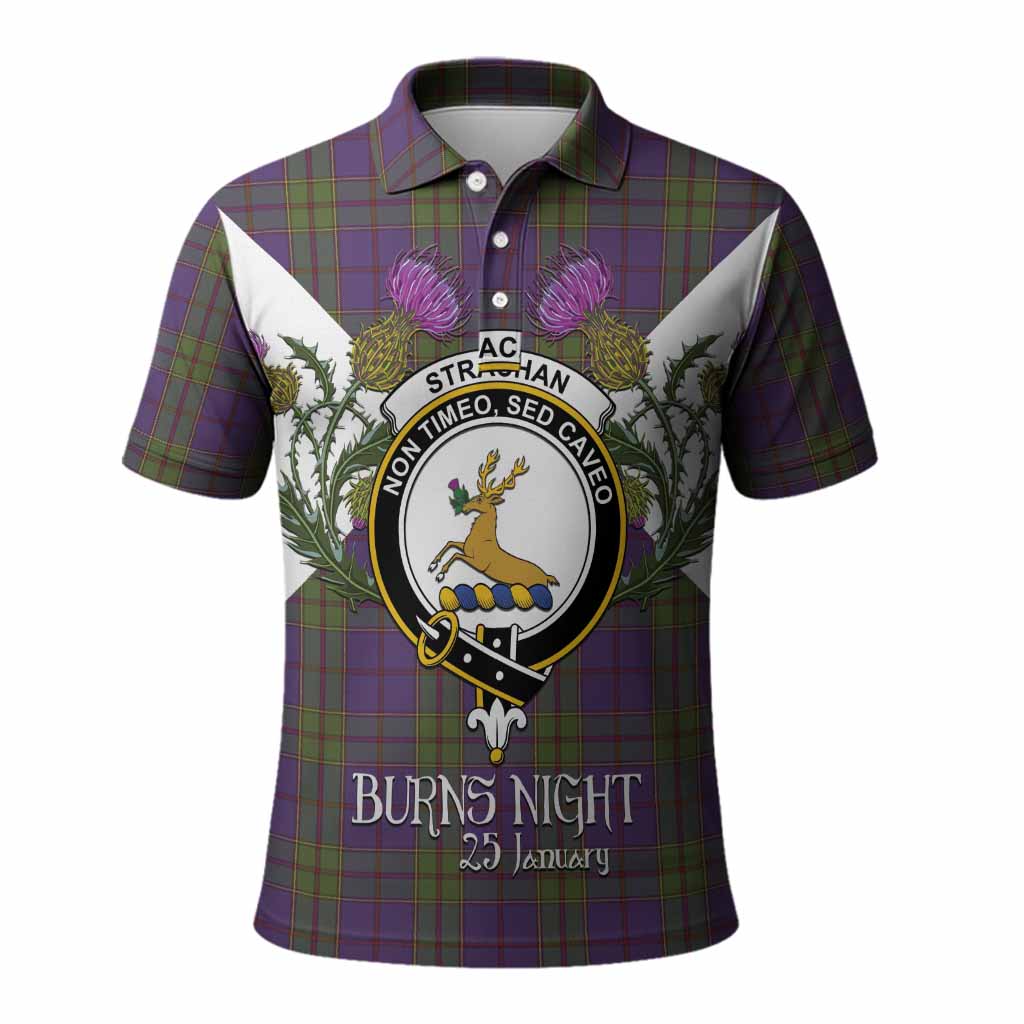 Strachan Tartan Family Crest Polo Shirt Scottish Burns Night Thistle Floral