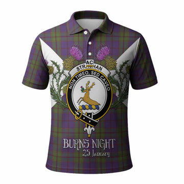 Strachan Tartan Family Crest Polo Shirt Scottish Burns Night Thistle Floral