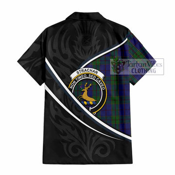 Strachan Tartan Family Crest Short Sleeve Button Shirt Celtic Scottish Thistle Floral - Tartan Vibes Clothing
