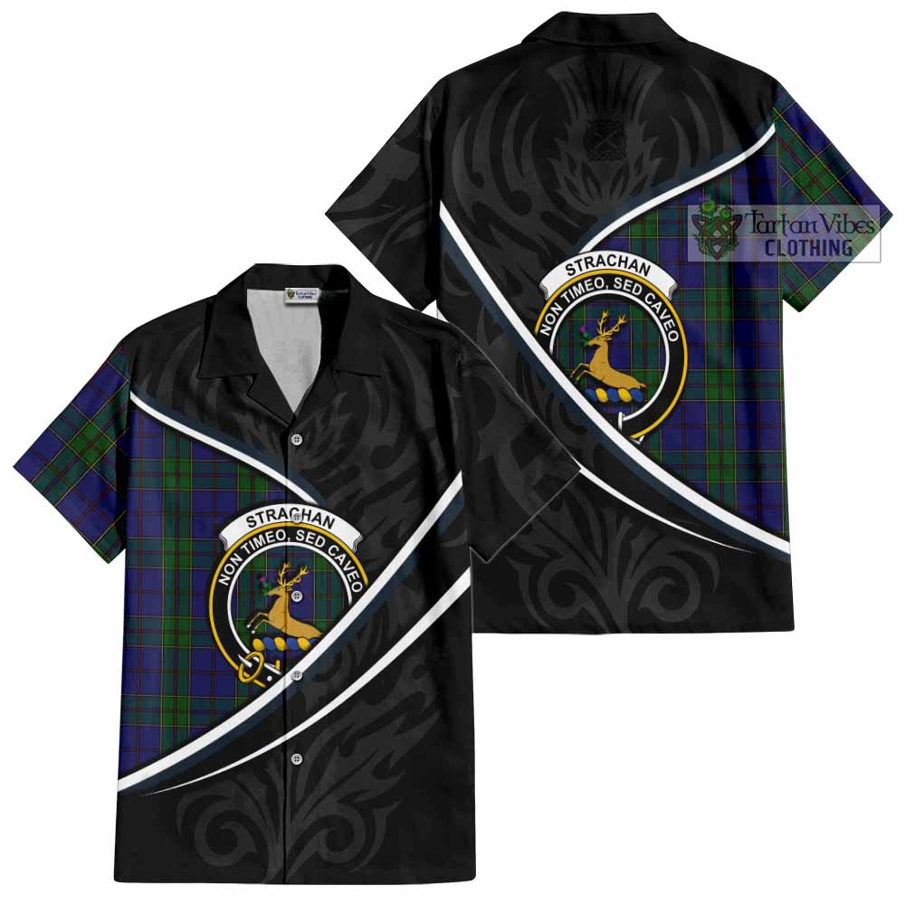 Strachan Tartan Family Crest Short Sleeve Button Shirt Celtic Scottish Thistle Floral - Tartan Vibes Clothing