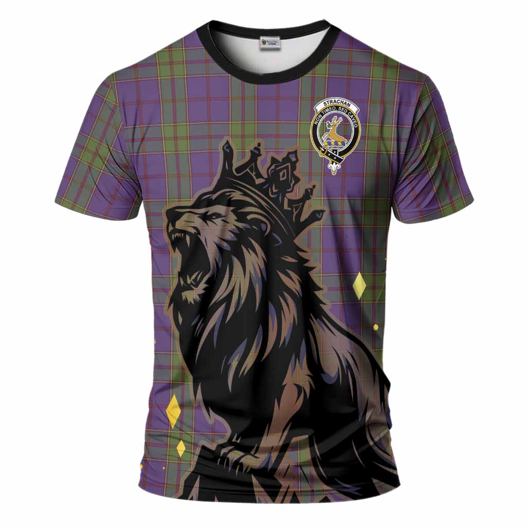 Strachan Tartan Family Crest T-Shirt Crowned Lion Roaring