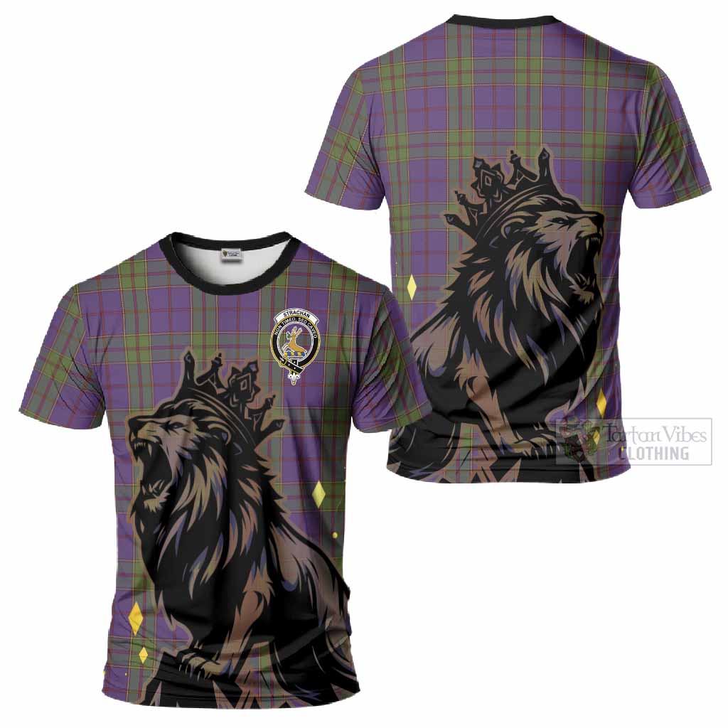 Strachan Tartan Family Crest T-Shirt Crowned Lion Roaring