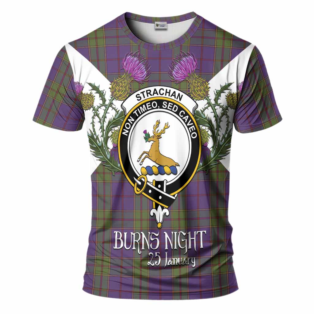 Strachan Tartan Family Crest T-Shirt Scottish Burns Night Thistle Floral